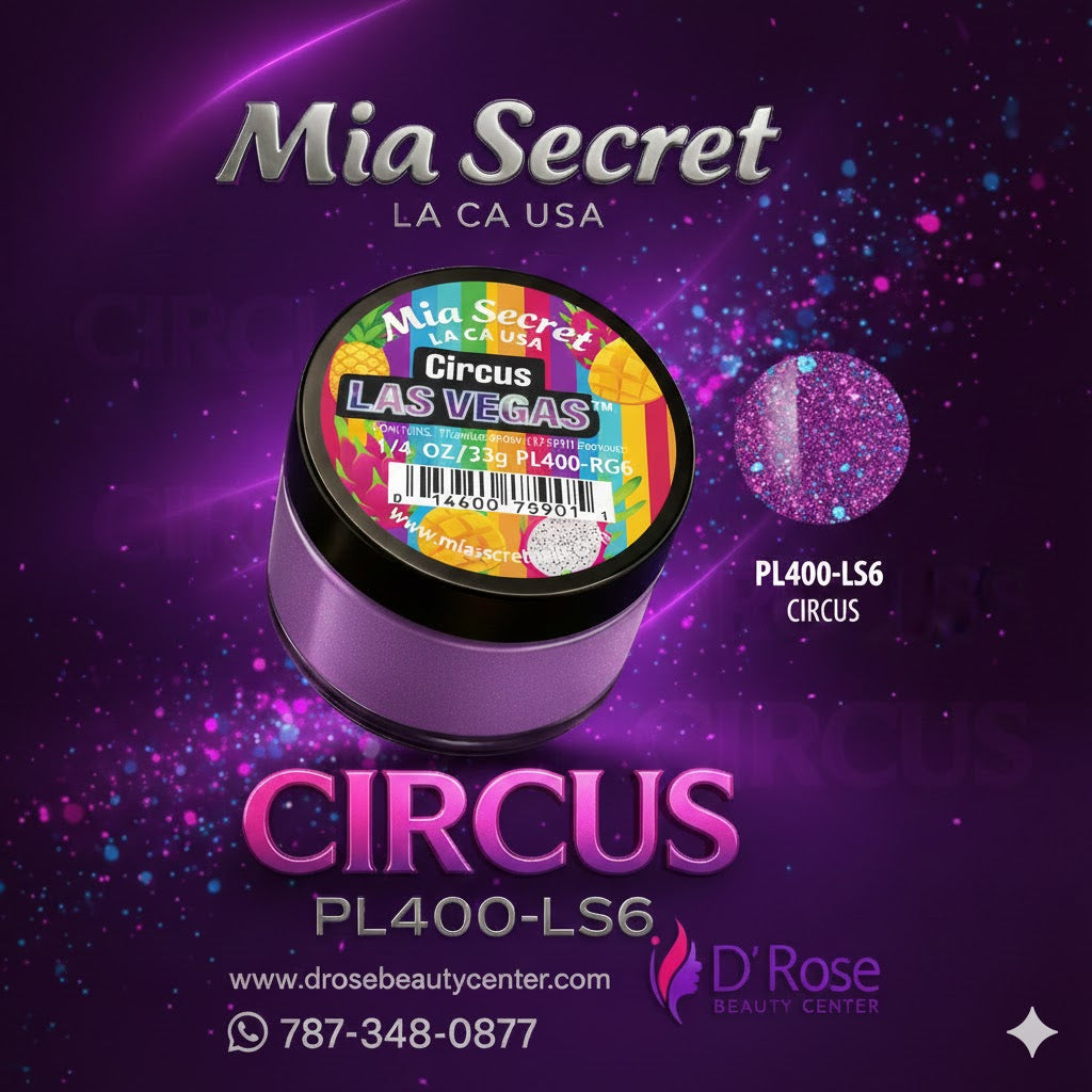 💜 Mia Secret Polvo Acrílico CIRCUS (1/4 oz) | Colección Las Vegas, Glitter y Color de Alto Impacto PL400-LS6