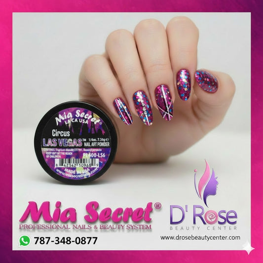 💜 Mia Secret Polvo Acrílico CIRCUS (1/4 oz) | Colección Las Vegas, Glitter y Color de Alto Impacto PL400-LS6