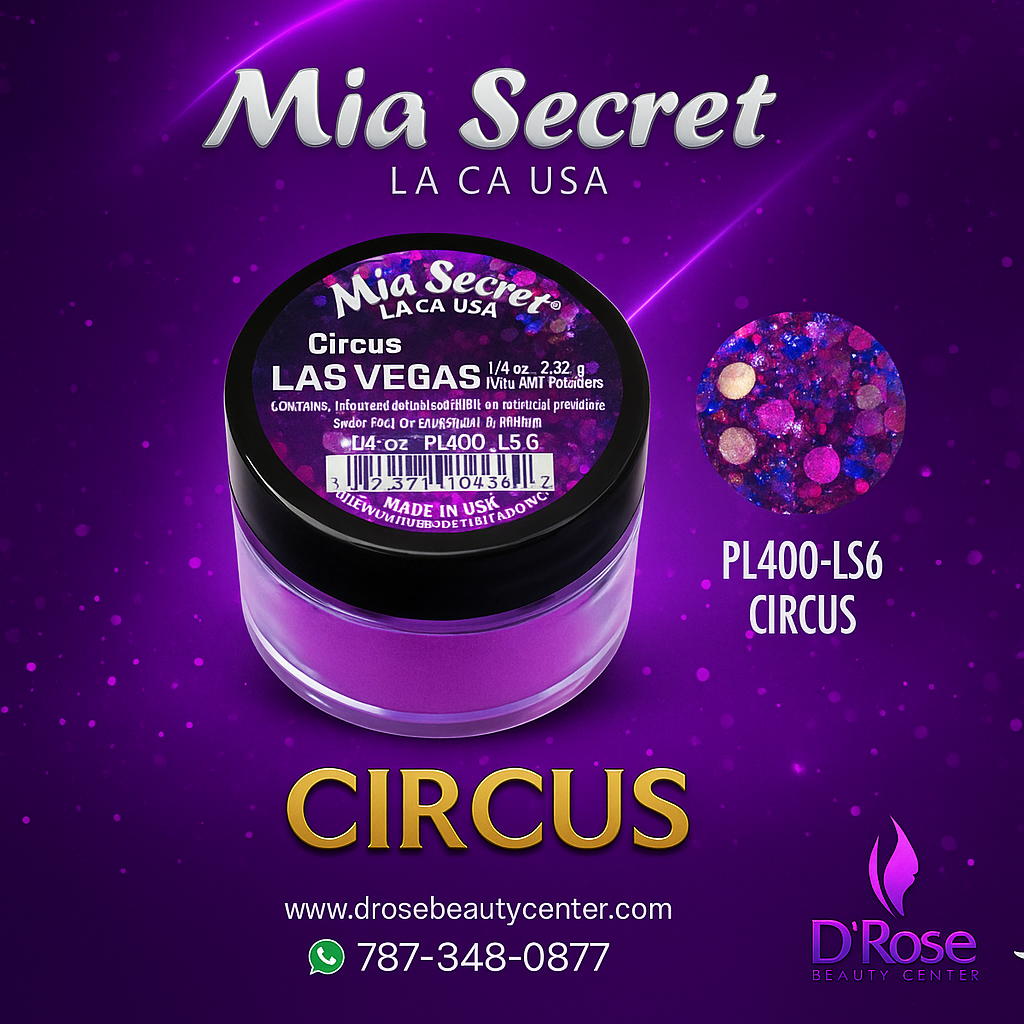 💜 Mia Secret Polvo Acrílico CIRCUS (1/4 oz) | Colección Las Vegas, Glitter y Color de Alto Impacto PL400-LS6