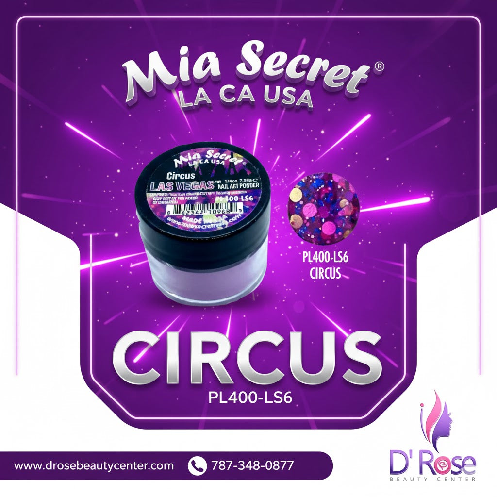 💜 Mia Secret Polvo Acrílico CIRCUS (1/4 oz) | Colección Las Vegas, Glitter y Color de Alto Impacto PL400-LS6