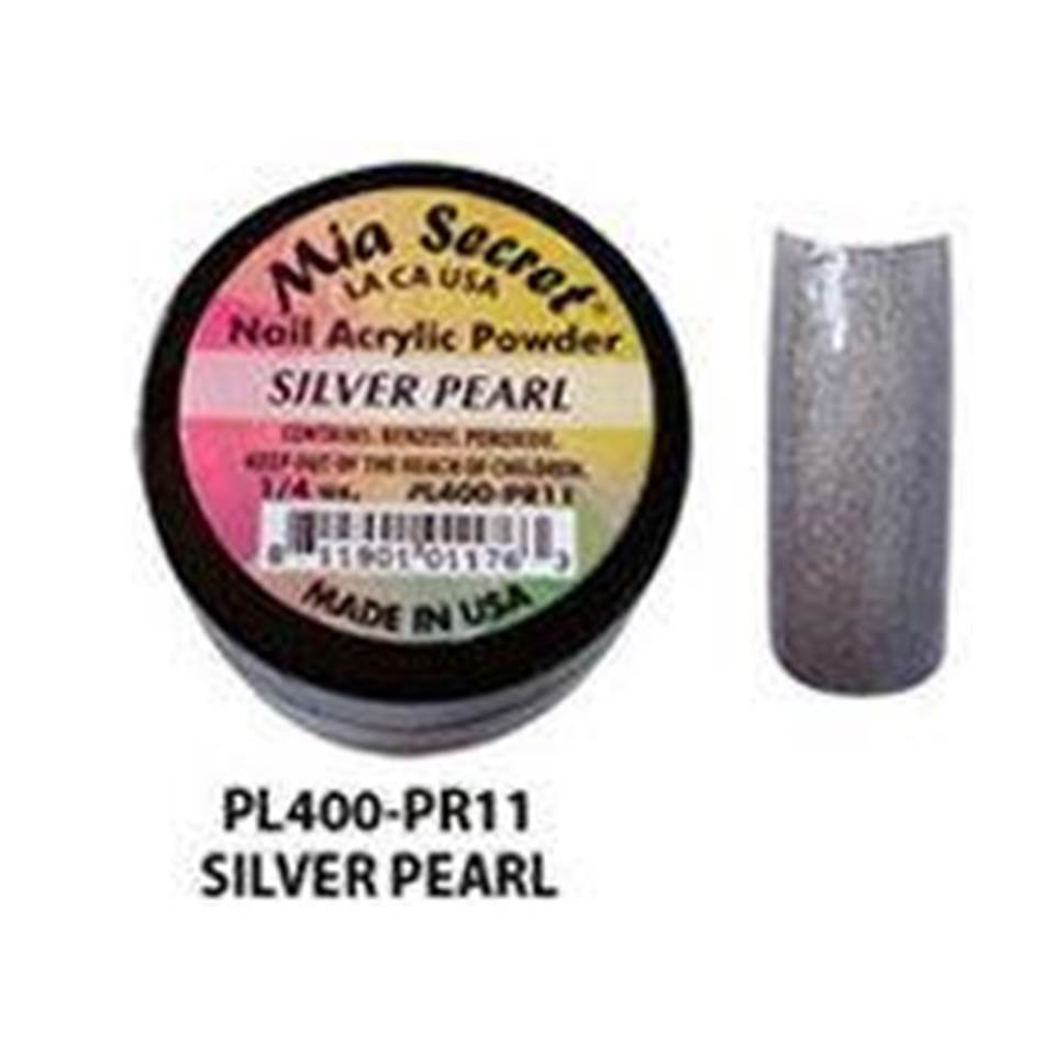 💎 Mia Secret Polvo Acrílico Silver Pearl (1/4 oz) | Colección Pearl, Acabado Plateado Nacarado PL400-PR11
