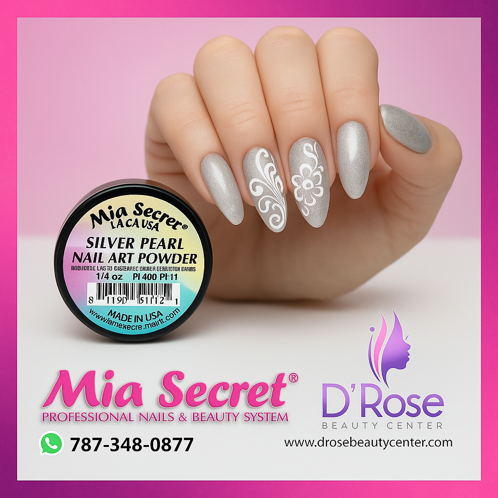 💎 Mia Secret Polvo Acrílico Silver Pearl (1/4 oz) | Colección Pearl, Acabado Plateado Nacarado PL400-PR11