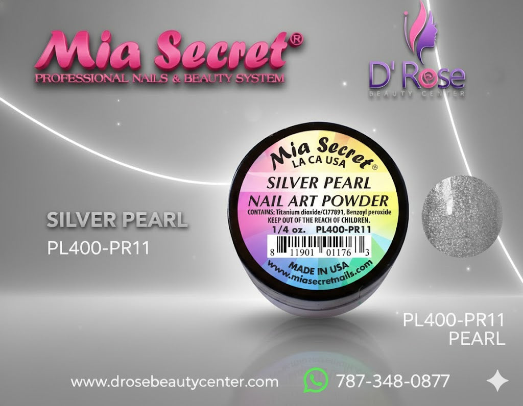 💎 Mia Secret Polvo Acrílico Silver Pearl (1/4 oz) | Colección Pearl, Acabado Plateado Nacarado PL400-PR11