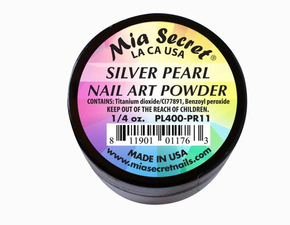 💎 Mia Secret Polvo Acrílico Silver Pearl (1/4 oz) | Colección Pearl, Acabado Plateado Nacarado PL400-PR11