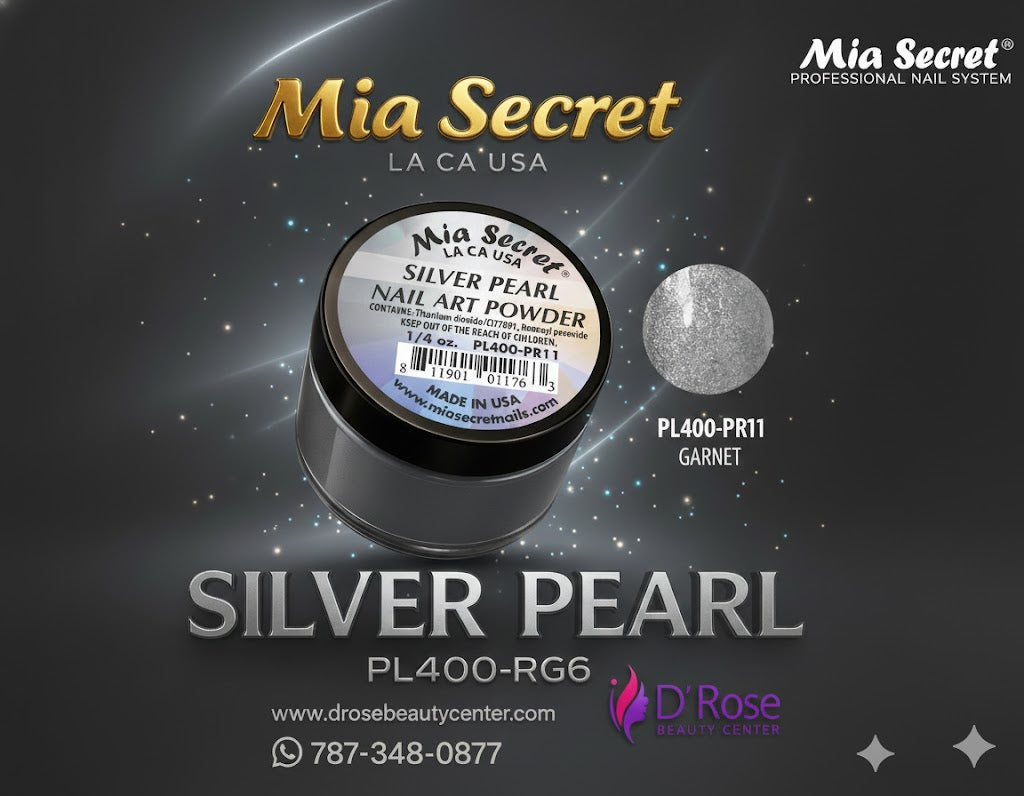 💎 Mia Secret Polvo Acrílico Silver Pearl (1/4 oz) | Colección Pearl, Acabado Plateado Nacarado PL400-PR11