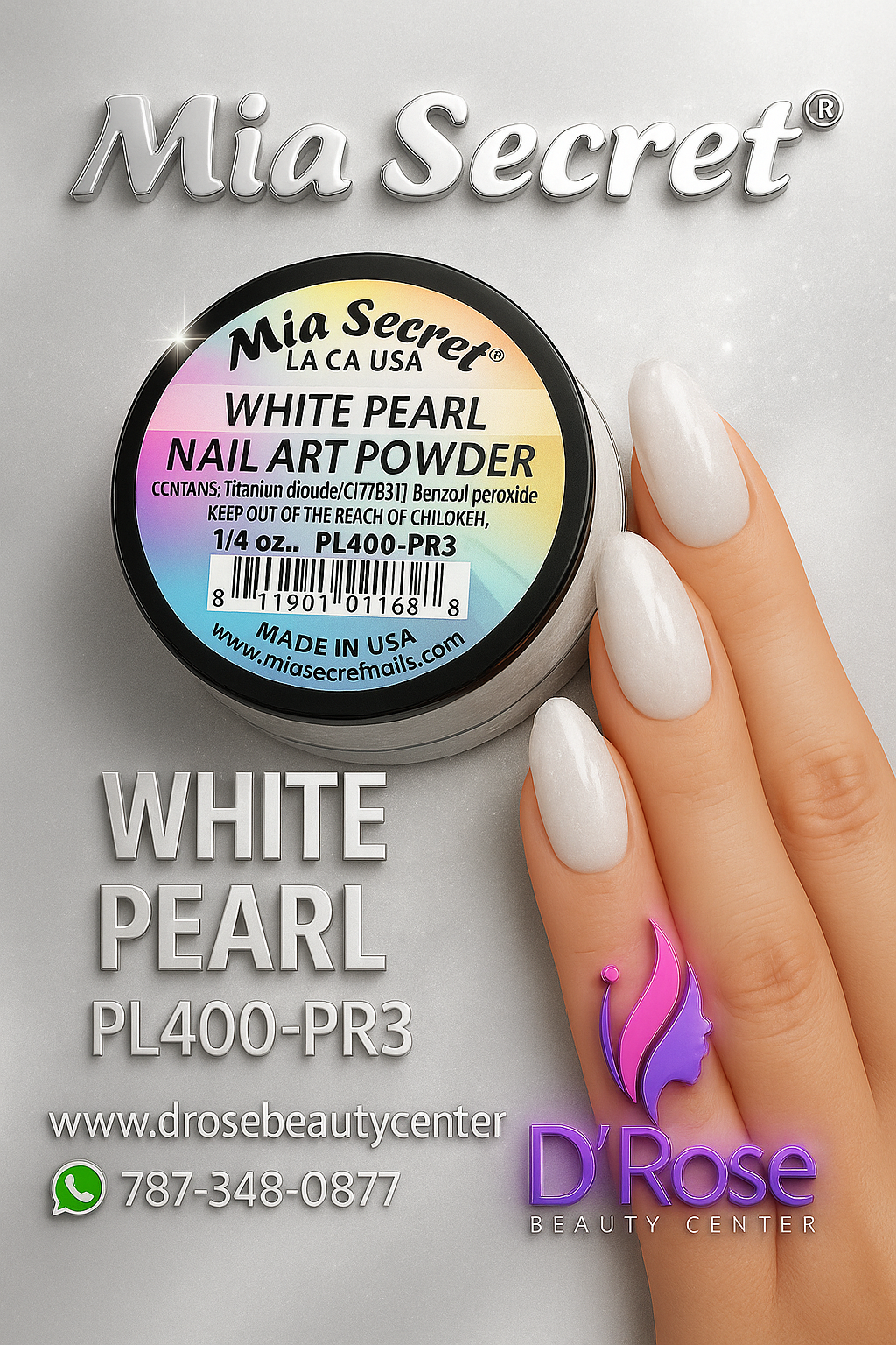 💎✨ MIA SECRET – WHITE PEARL PL400-PR3 Elegancia Perla Profesional para Nail Art de Lujo ✨💎