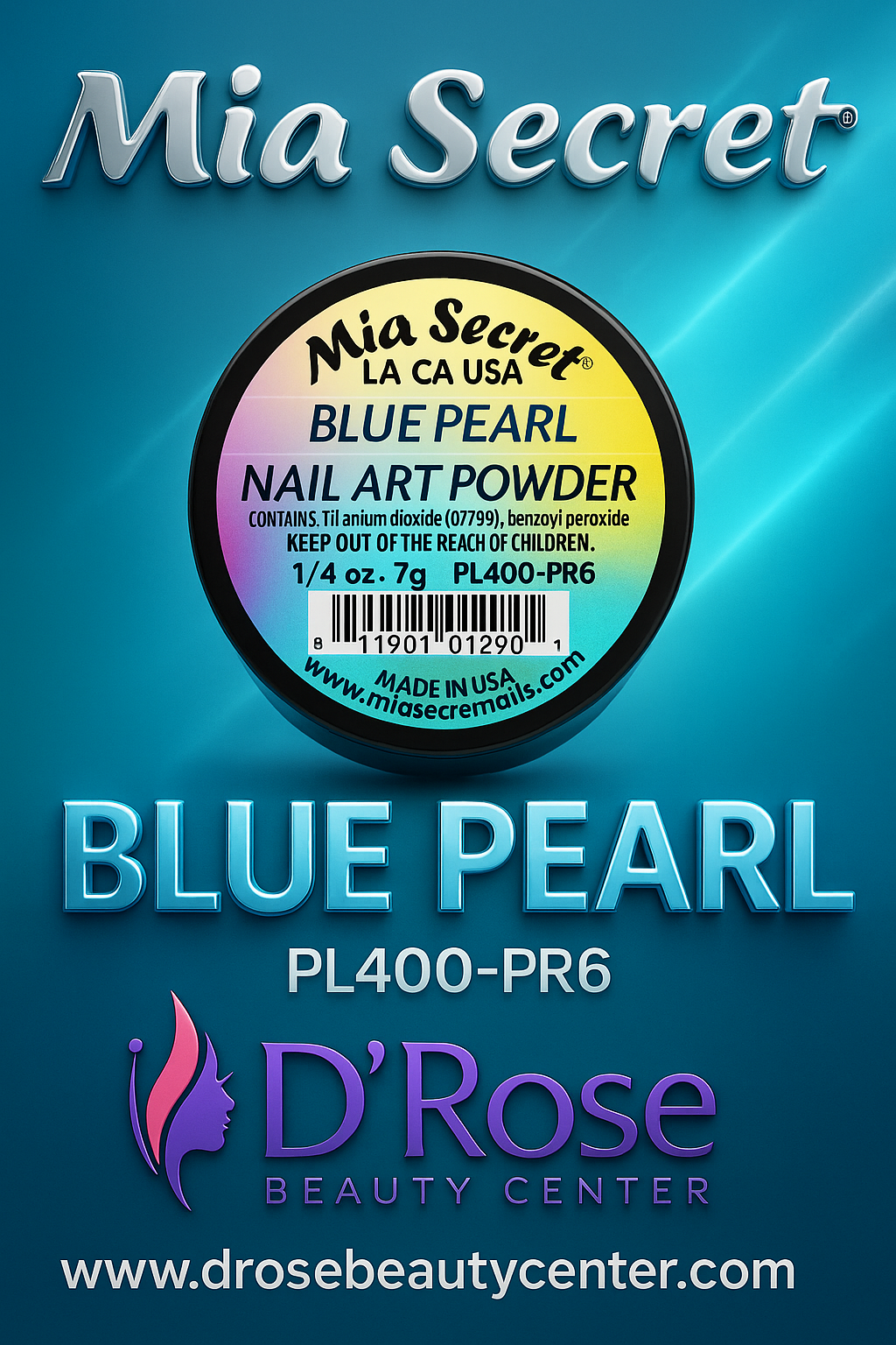 💎 Mia Secret Polvo Acrílico Blue Pearl (1/4 oz) | Colección Pearl, Acabado Nacarado Premium PL400-PR6