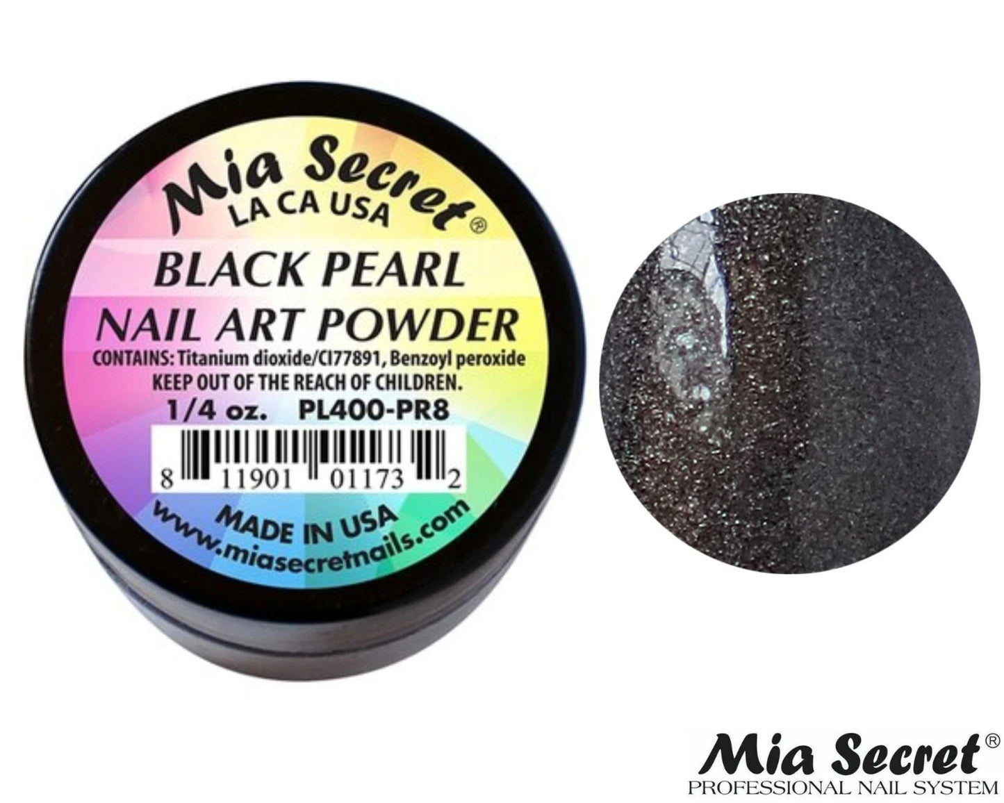 💎 Mia Secret Polvo Acrílico Black Pearl (1/4 oz) | Colección Pearl, Acabado Negro Perlado PL400-PR8