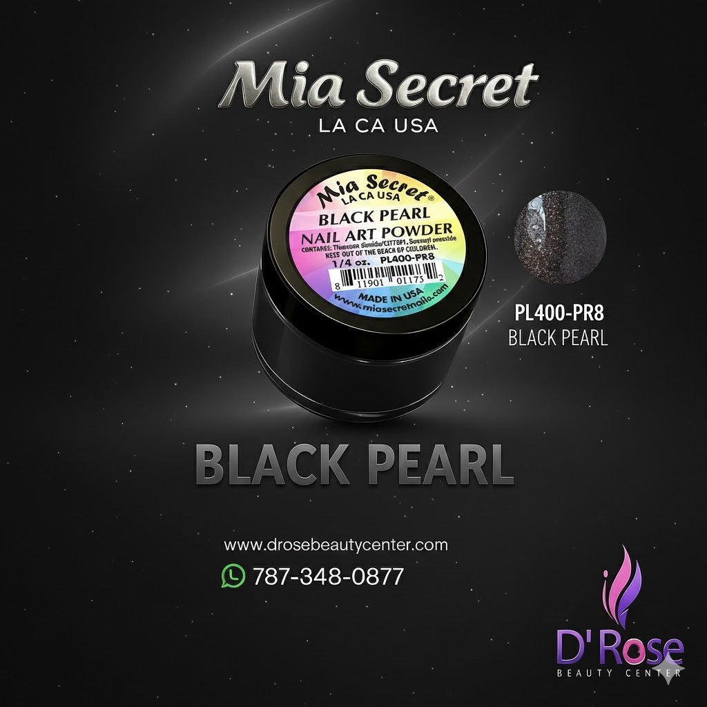 💎 Mia Secret Polvo Acrílico Black Pearl (1/4 oz) | Colección Pearl, Acabado Negro Perlado PL400-PR8