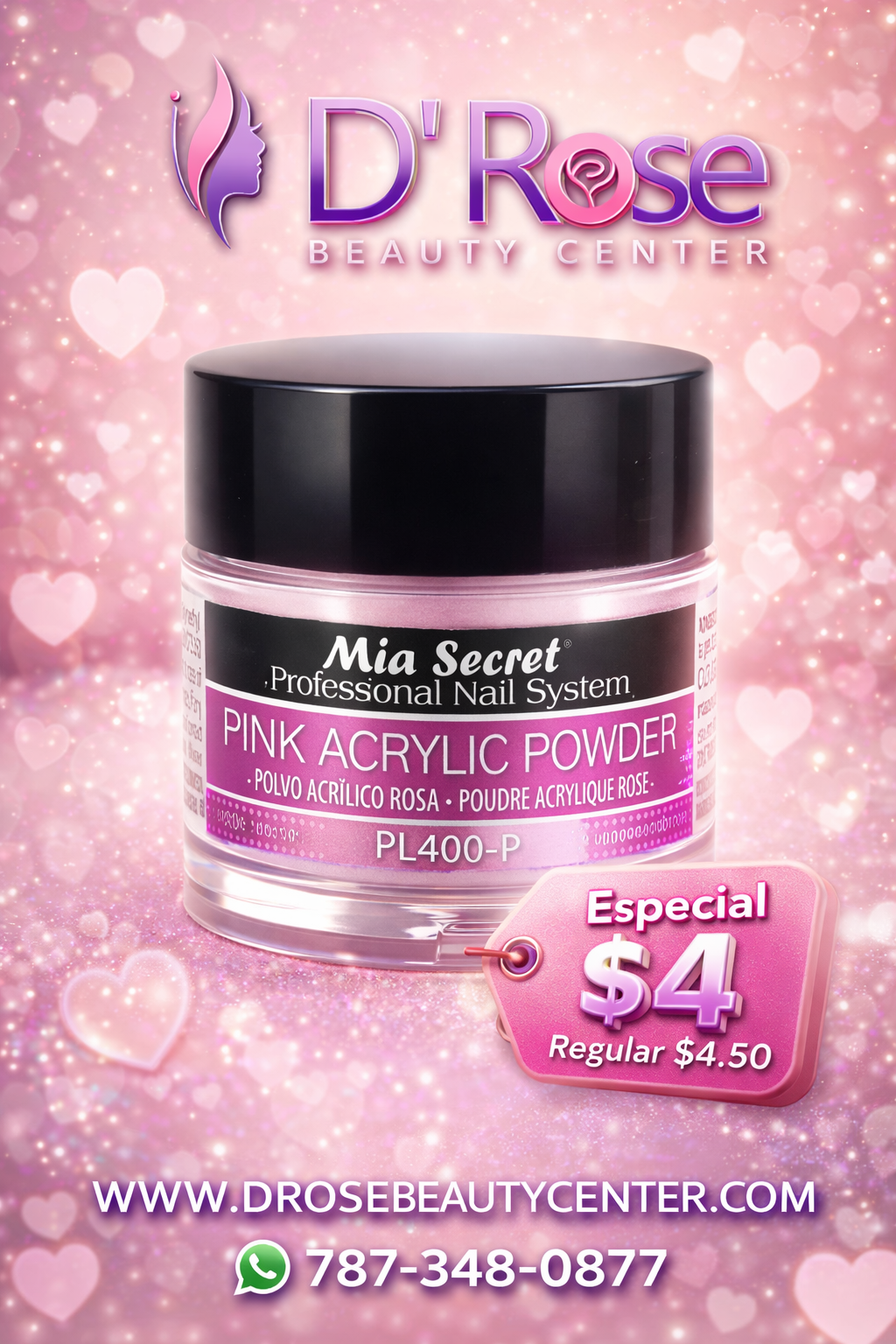 💖 Mia Secret® Pink Acrylic Powder French-3D 1/4 oz | PL400-P