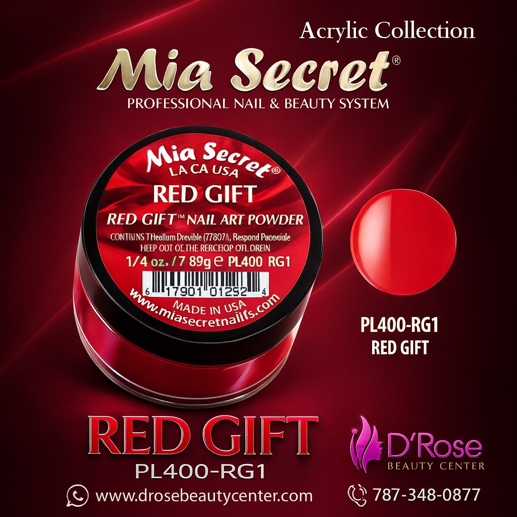 🔴 Mia Secret Polvo Acrílico Red Gift (1/4 oz) | Colección Red Gift, El Rojo Puro para Nail Art PL400-RG1
