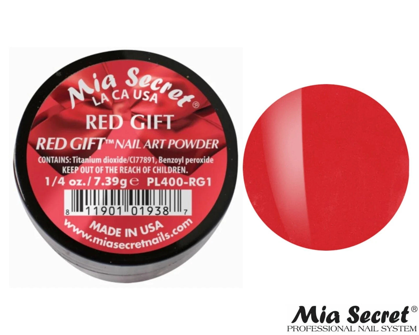 🔴 Mia Secret Polvo Acrílico Red Gift (1/4 oz) | Colección Red Gift, El Rojo Puro para Nail Art PL400-RG1