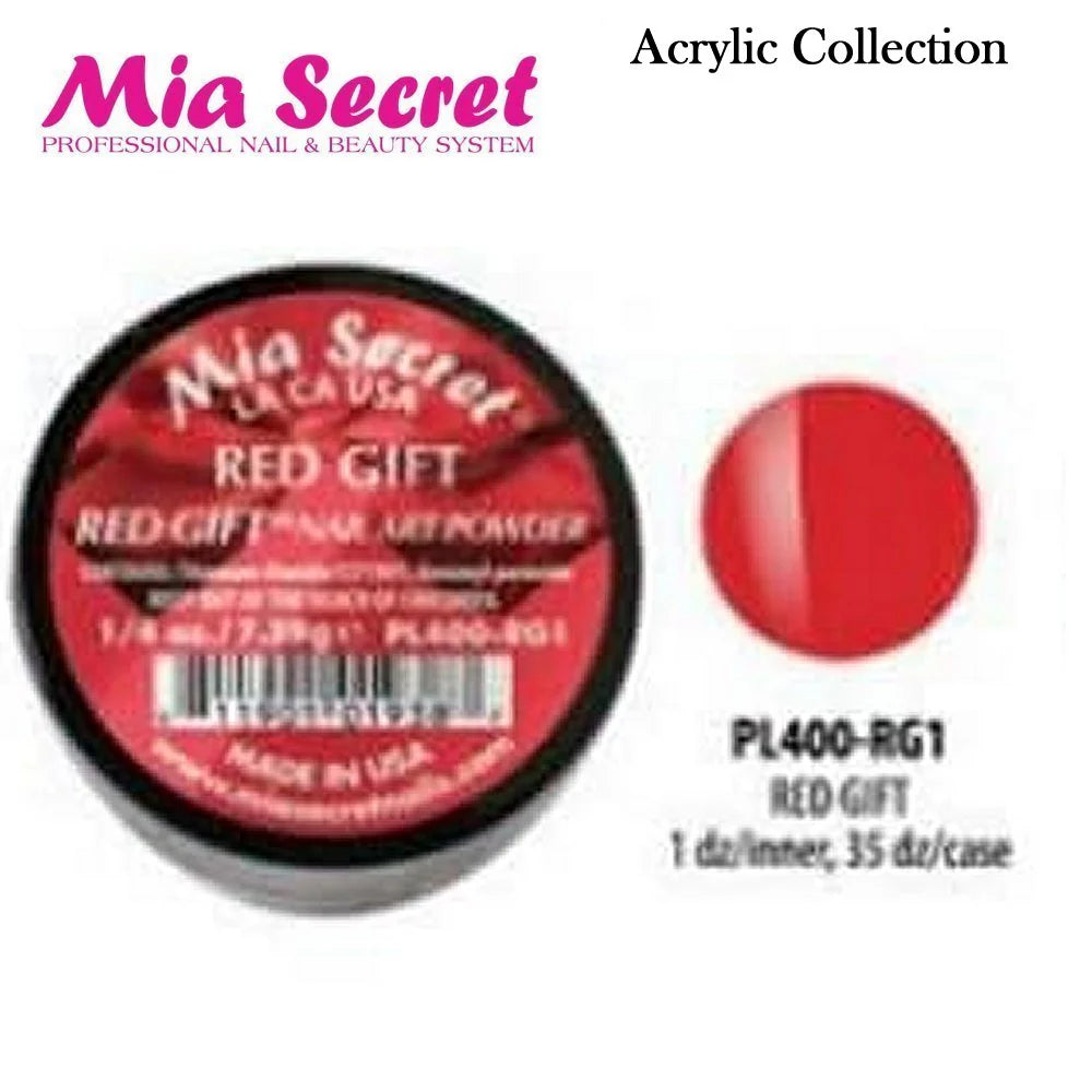 🔴 Mia Secret Polvo Acrílico Red Gift (1/4 oz) | Colección Red Gift, El Rojo Puro para Nail Art PL400-RG1