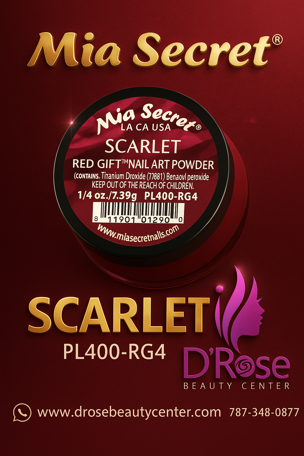 🍷 Mia Secret Polvo Acrílico Scarlet (1/4 oz) | Colección Red Gift, Tono Clásico y Premium PL400-RG4