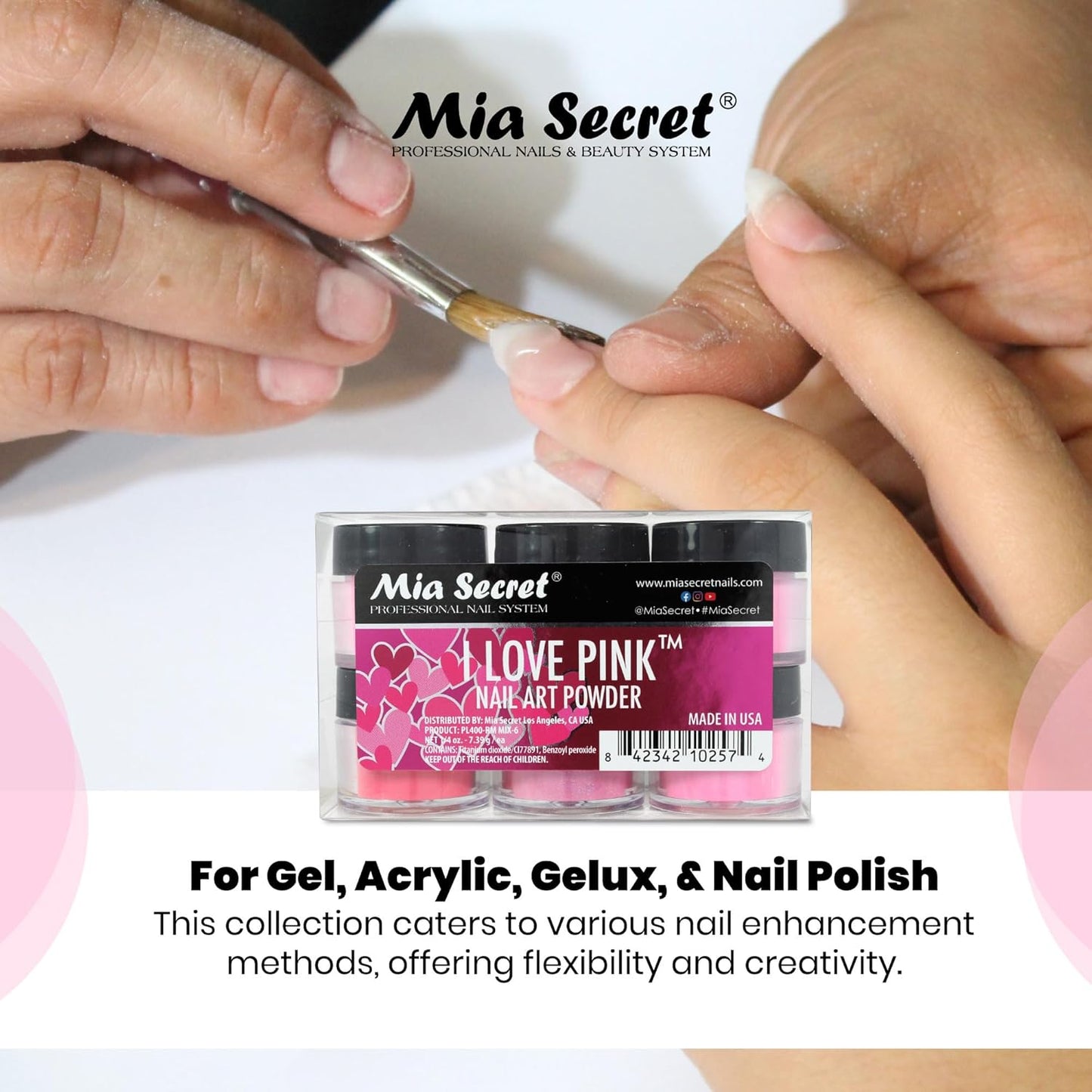 💗 Mia Secret – I Love Pink™ Kit Acrílico 6 Piezas | PL400-RM-MIX-6