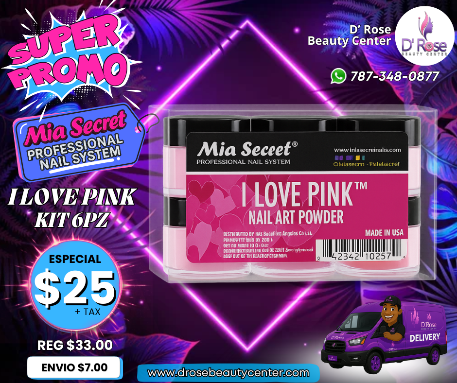 💗 Mia Secret – I Love Pink™ Kit Acrílico 6 Piezas | PL400-RM-MIX-6