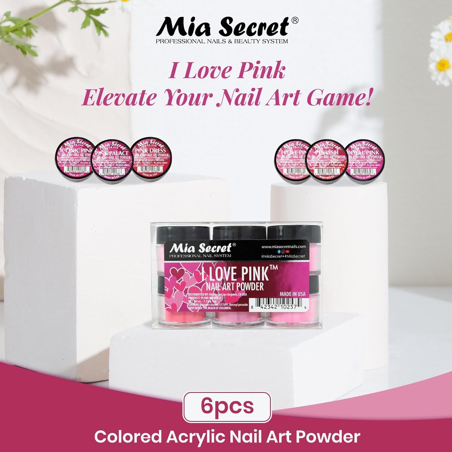 💗 Mia Secret – I Love Pink™ Kit Acrílico 6 Piezas | PL400-RM-MIX-6
