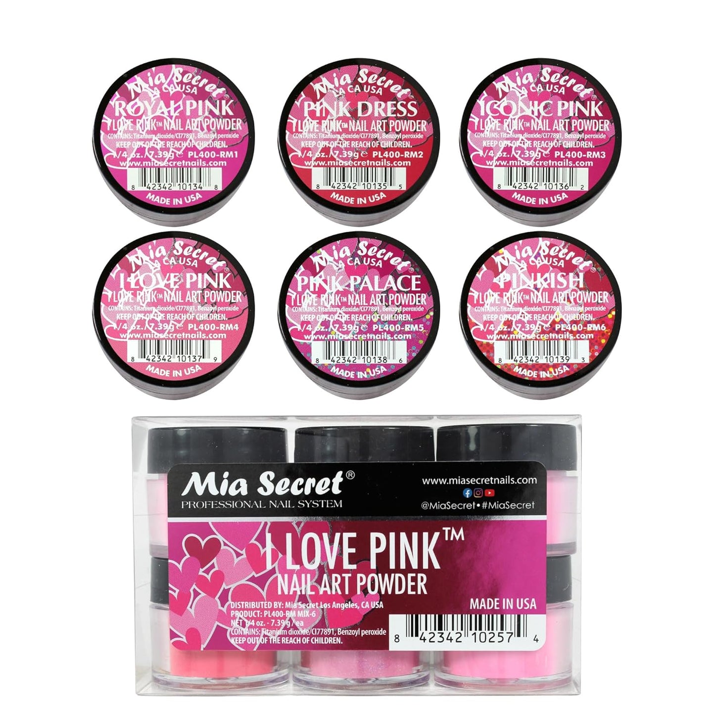 💗 Mia Secret – I Love Pink™ Kit Acrílico 6 Piezas | PL400-RM-MIX-6