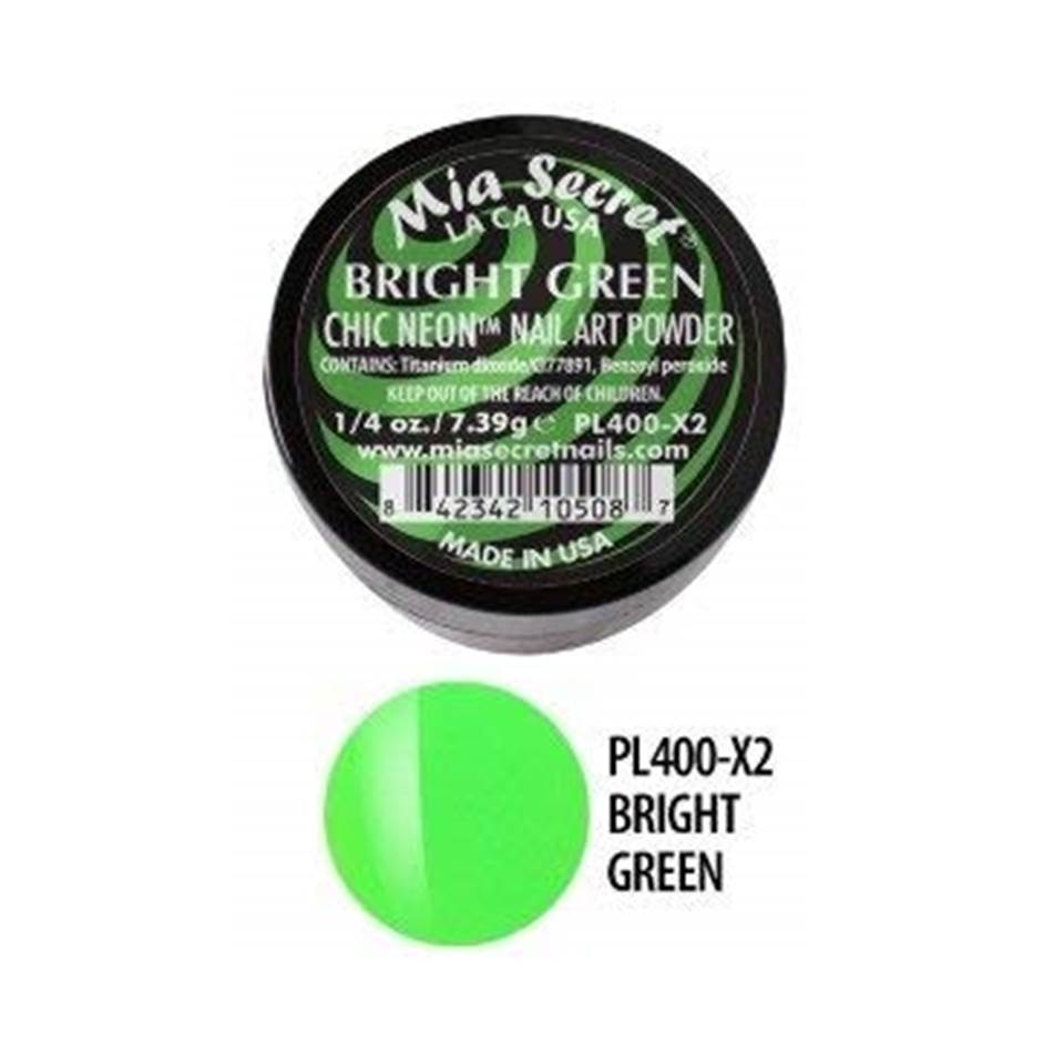 💚✨ MIA SECRET — BRIGHT GREEN CHIC NEON™ Nail Art Powder • PL400-X2 • 1/4 oz