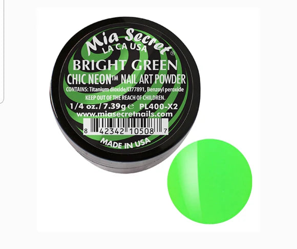💚✨ MIA SECRET — BRIGHT GREEN CHIC NEON™ Nail Art Powder • PL400-X2 • 1/4 oz