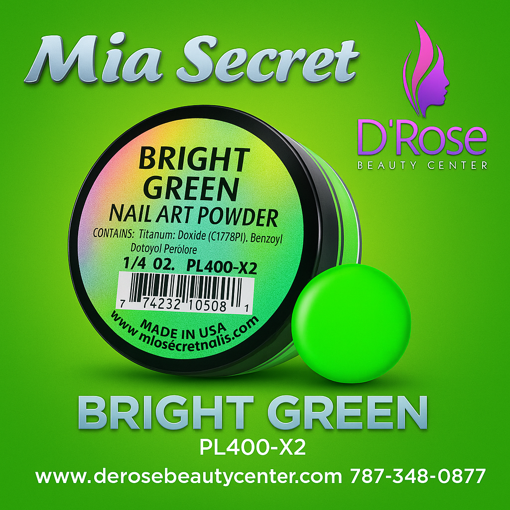 💚✨ MIA SECRET — BRIGHT GREEN CHIC NEON™ Nail Art Powder • PL400-X2 • 1/4 oz