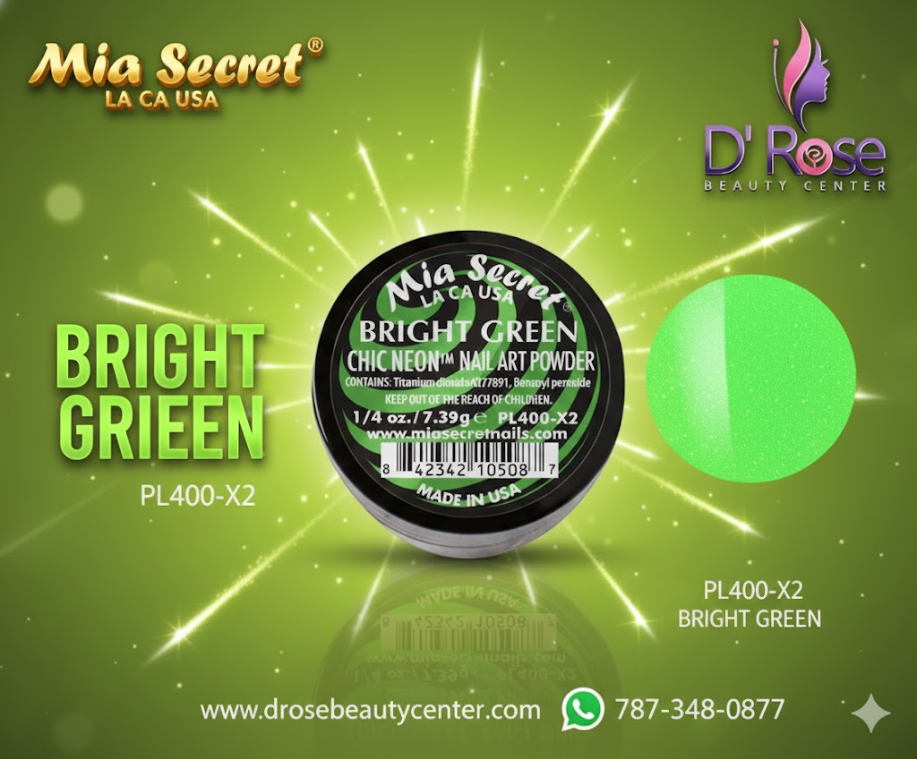 💚✨ MIA SECRET — BRIGHT GREEN CHIC NEON™ Nail Art Powder • PL400-X2 • 1/4 oz
