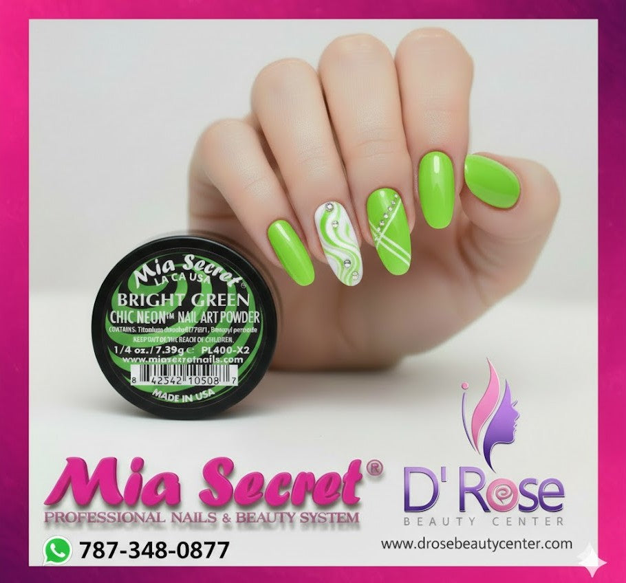 💚✨ MIA SECRET — BRIGHT GREEN CHIC NEON™ Nail Art Powder • PL400-X2 • 1/4 oz