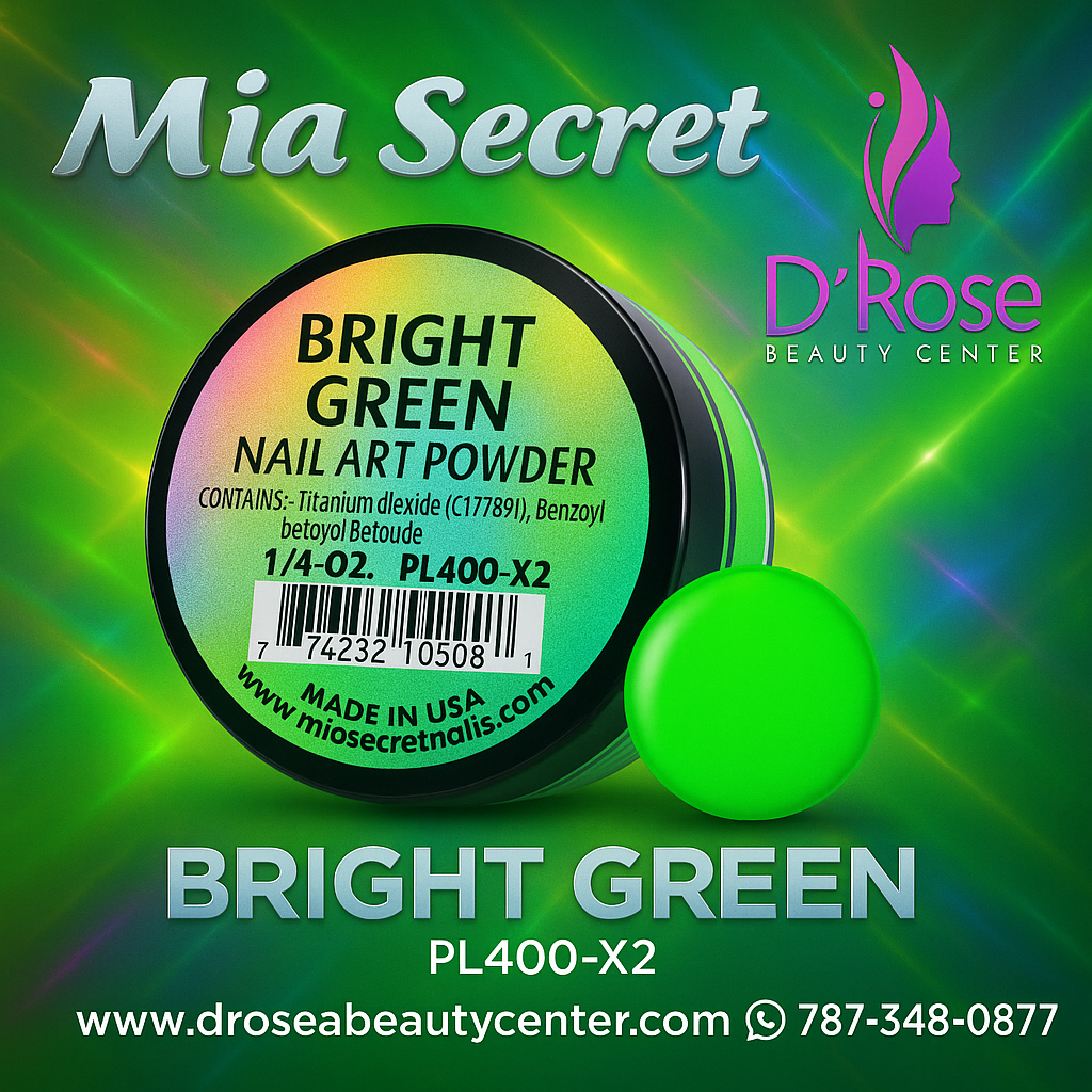 💚✨ MIA SECRET — BRIGHT GREEN CHIC NEON™ Nail Art Powder • PL400-X2 • 1/4 oz