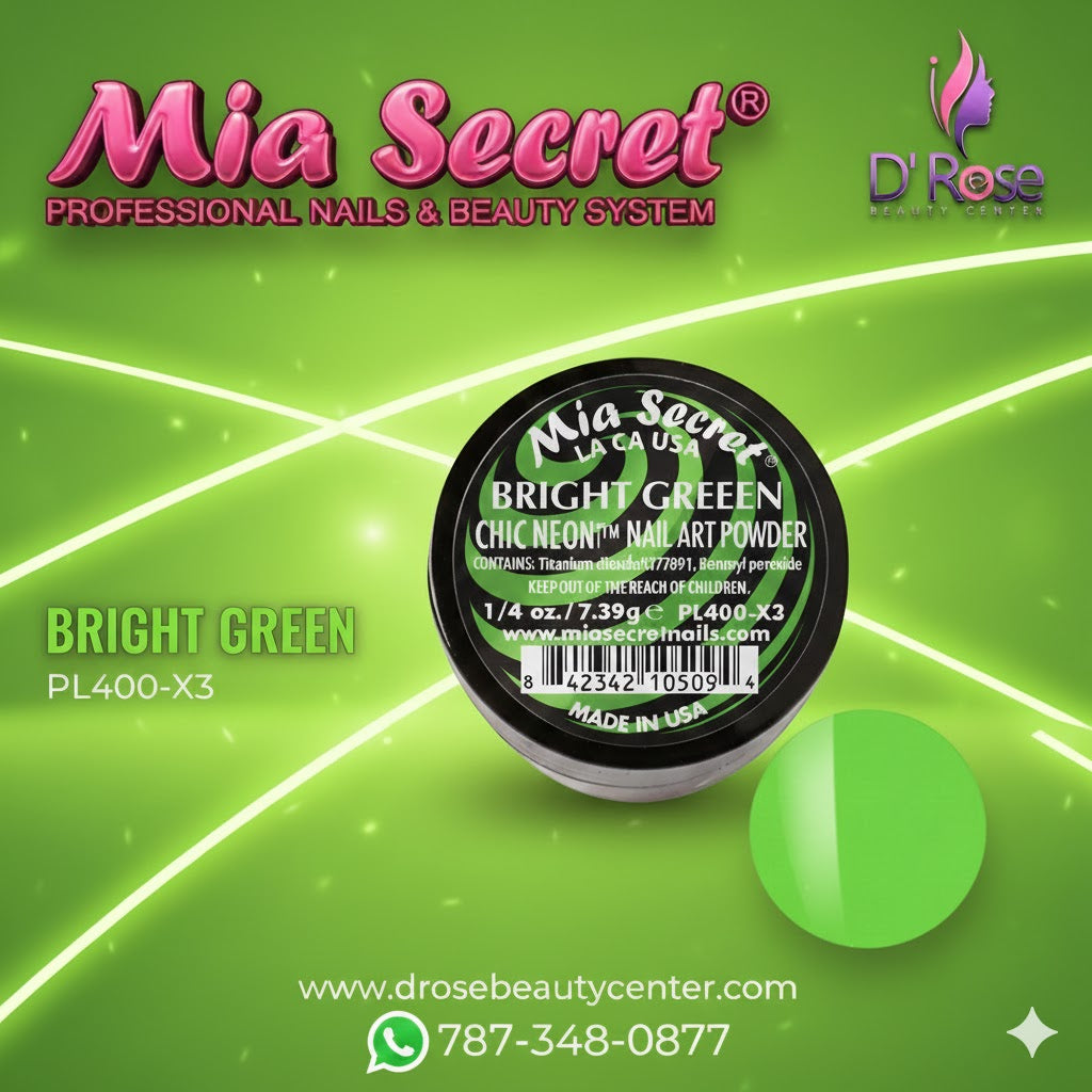 💚✨ MIA SECRET — BRIGHT GREEN CHIC NEON™ Nail Art Powder • PL400-X2 • 1/4 oz