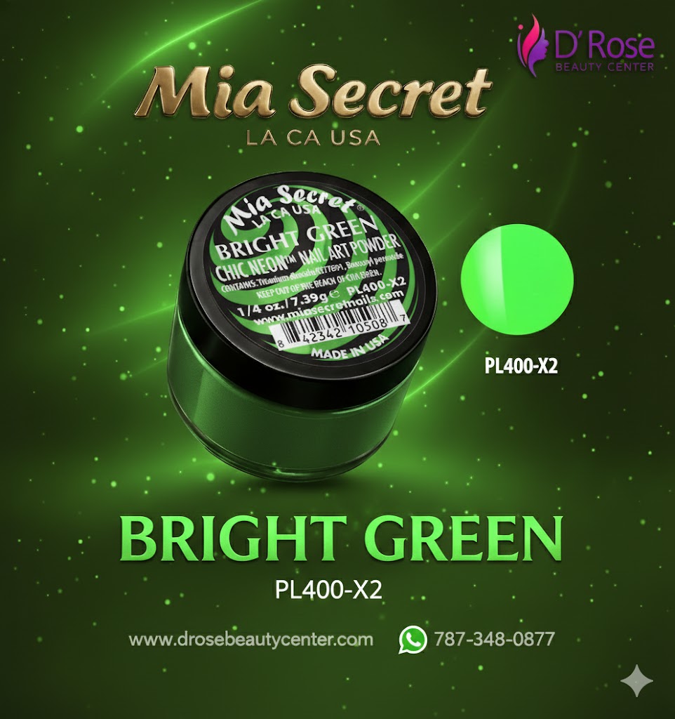 💚✨ MIA SECRET — BRIGHT GREEN CHIC NEON™ Nail Art Powder • PL400-X2 • 1/4 oz