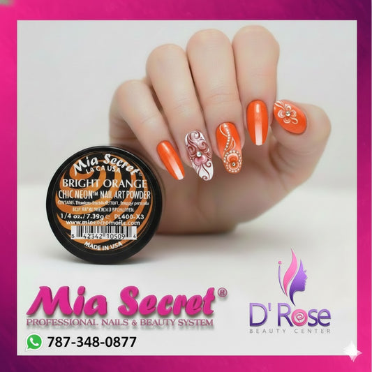 🔥 Mia Secret Polvo Acrílico Bright Orange (1/4 oz) | Colección Chic Neon, Pigmentación Ultra-Brillante PL400-X3