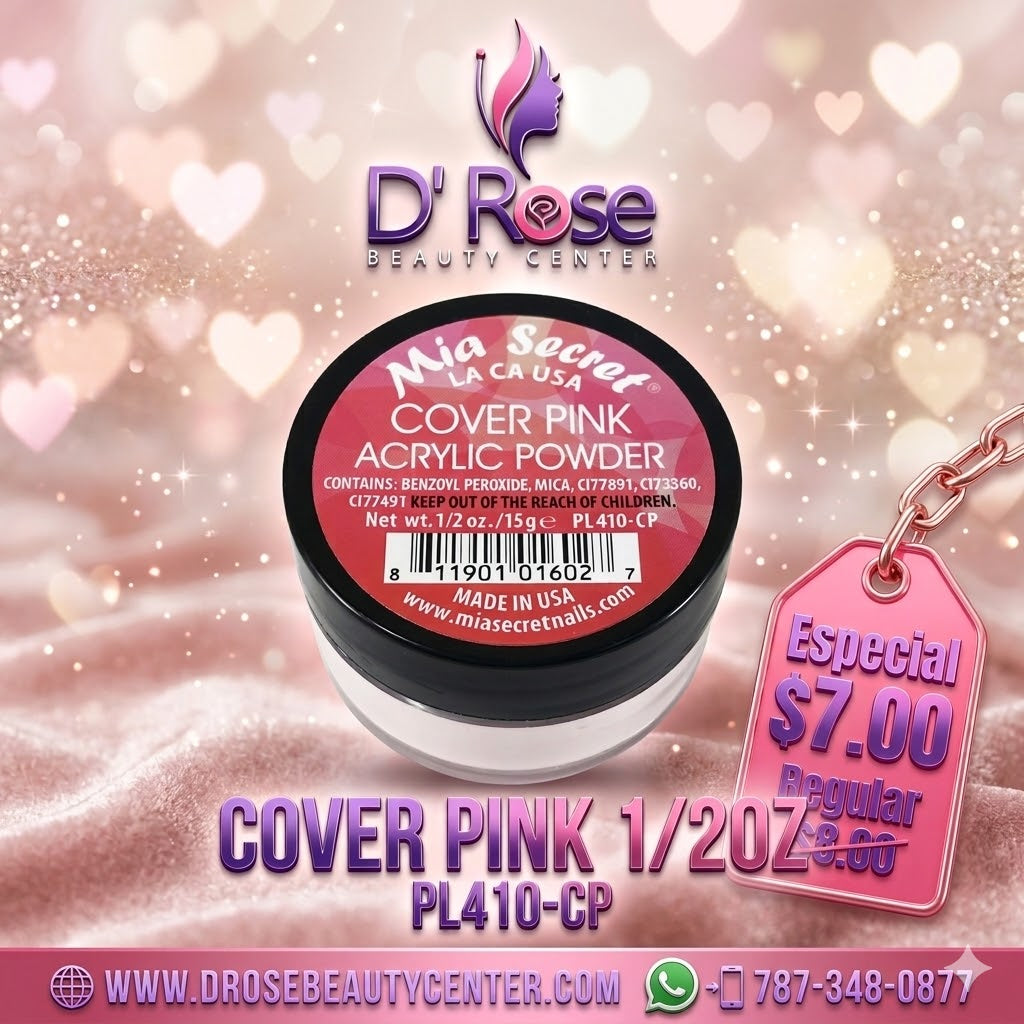 💖 Mia Secret® Cover Pink Acrylic Powder 1/2 oz (PL410-CP) – Acrílico Cover Profesional para Baby Boomer y Estructuras Nude