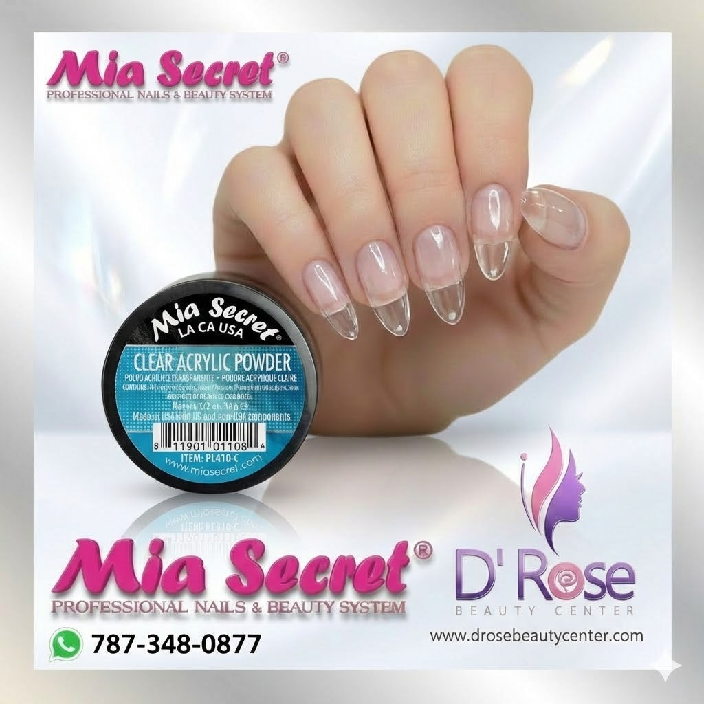 💖✨ **Mia Secret Clear Acrylic Powder 1/2 oz (15 g) – PL410-C | Transparencia Profesional de Alto Nivel ✨💖