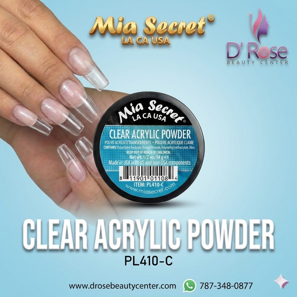 💖✨ **Mia Secret Clear Acrylic Powder 1/2 oz (15 g) – PL410-C | Transparencia Profesional de Alto Nivel ✨💖