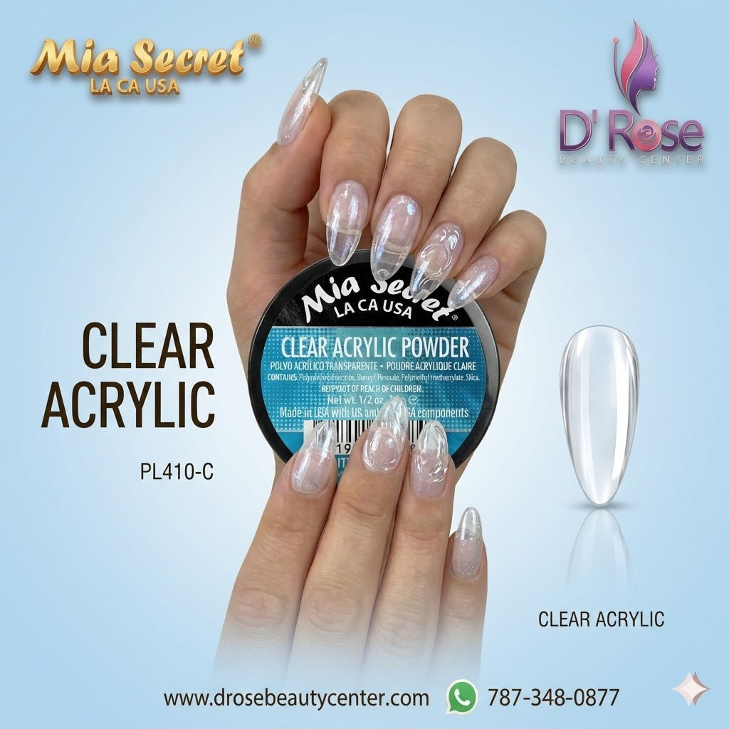 💖✨ **Mia Secret Clear Acrylic Powder 1/2 oz (15 g) – PL410-C | Transparencia Profesional de Alto Nivel ✨💖