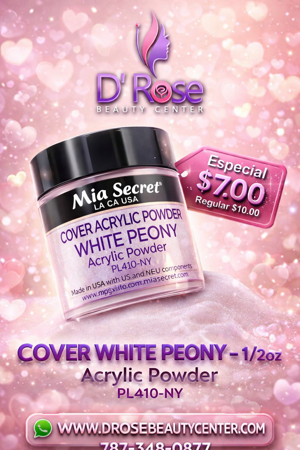 💖✨ Mia Secret® Cover White Peony – Cover Acrylic Powder 1/2 oz (14 g) | PL410-NY ✨💅
