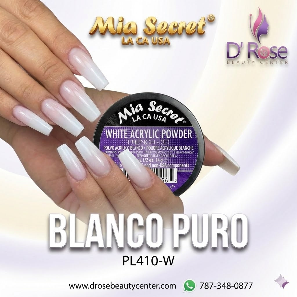 🤍✨ Mia Secret® WHITE ACRYLIC POWDER FRENCH-3D 1/2 oz | Blanco Puro Profesional | PL410-W ✨🤍
