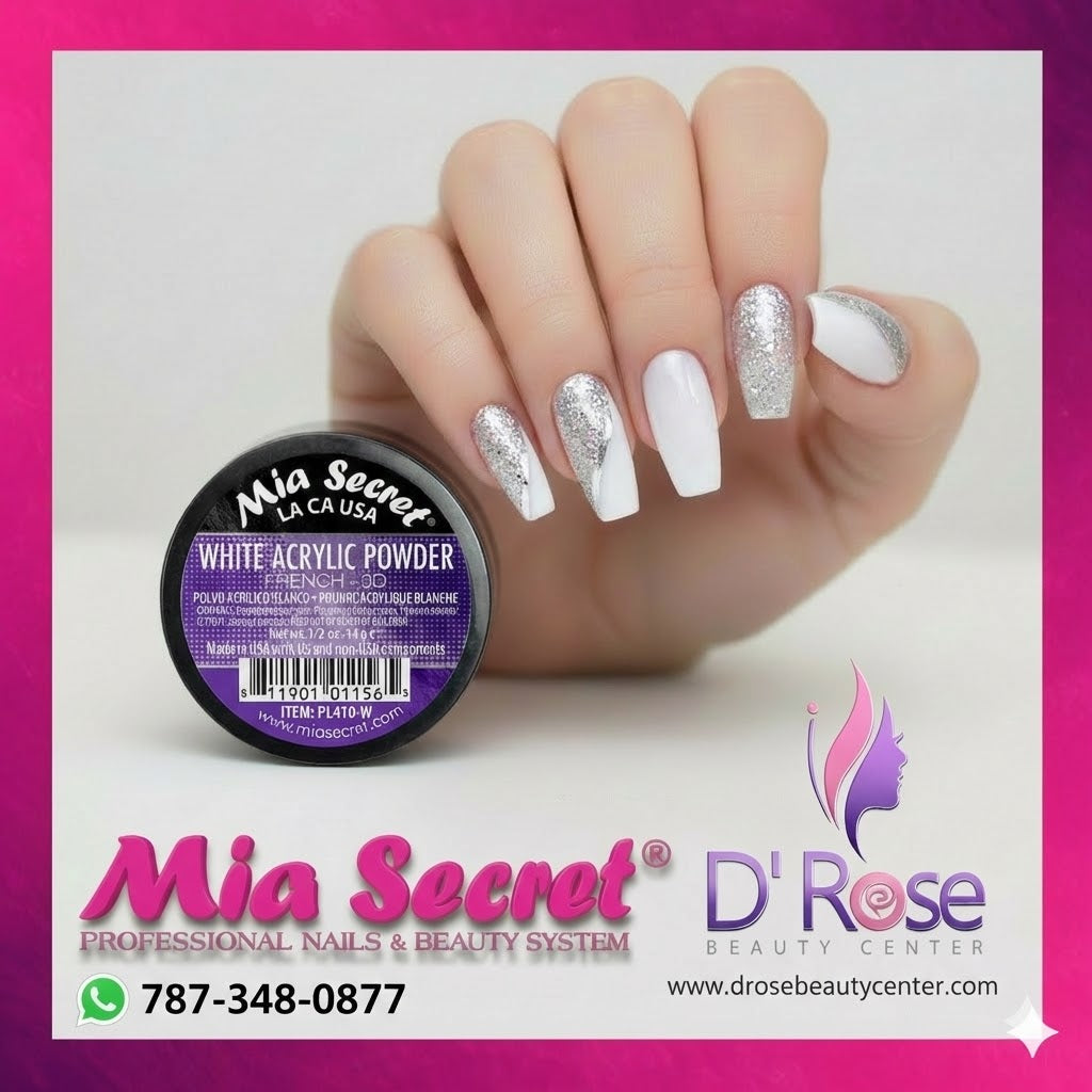 🤍✨ Mia Secret® WHITE ACRYLIC POWDER FRENCH-3D 1/2 oz | Blanco Puro Profesional | PL410-W ✨🤍