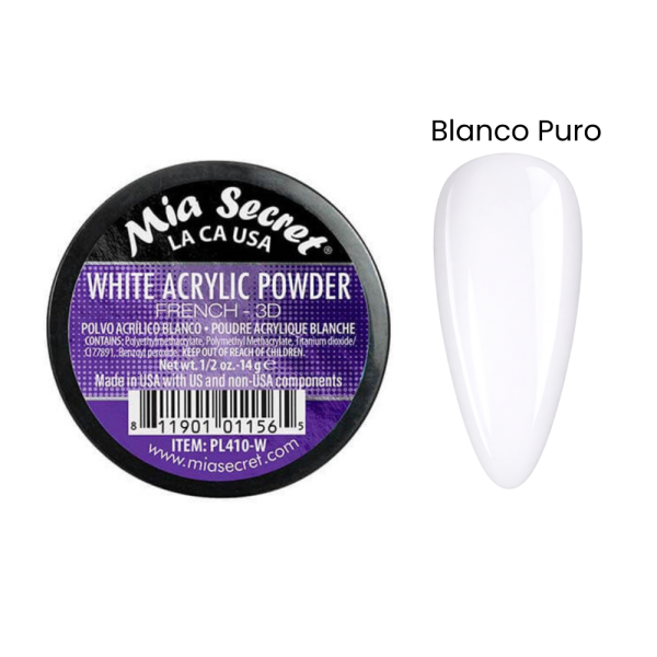 🤍✨ Mia Secret® WHITE ACRYLIC POWDER FRENCH-3D 1/2 oz | Blanco Puro Profesional | PL410-W ✨🤍