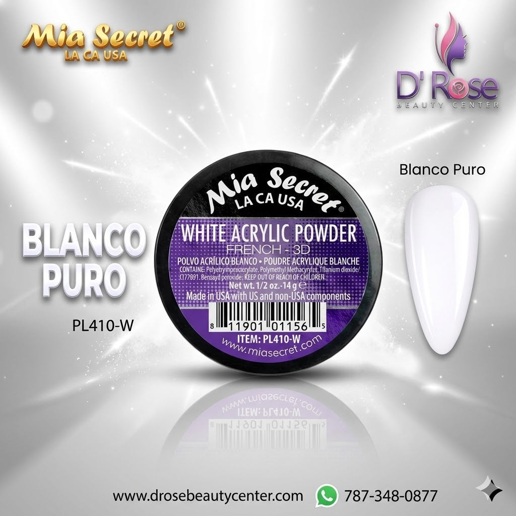 🤍✨ Mia Secret® WHITE ACRYLIC POWDER FRENCH-3D 1/2 oz | Blanco Puro Profesional | PL410-W ✨🤍