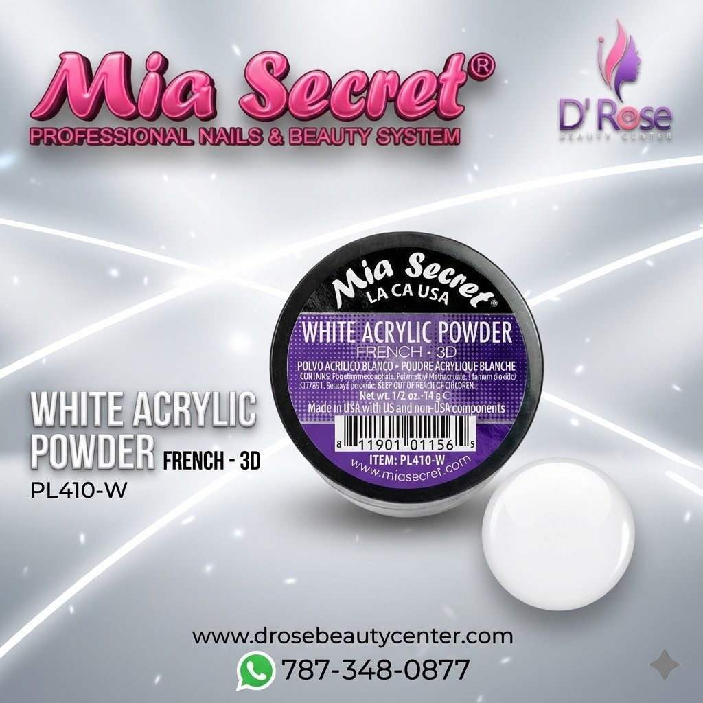 🤍✨ Mia Secret® WHITE ACRYLIC POWDER FRENCH-3D 1/2 oz | Blanco Puro Profesional | PL410-W ✨🤍