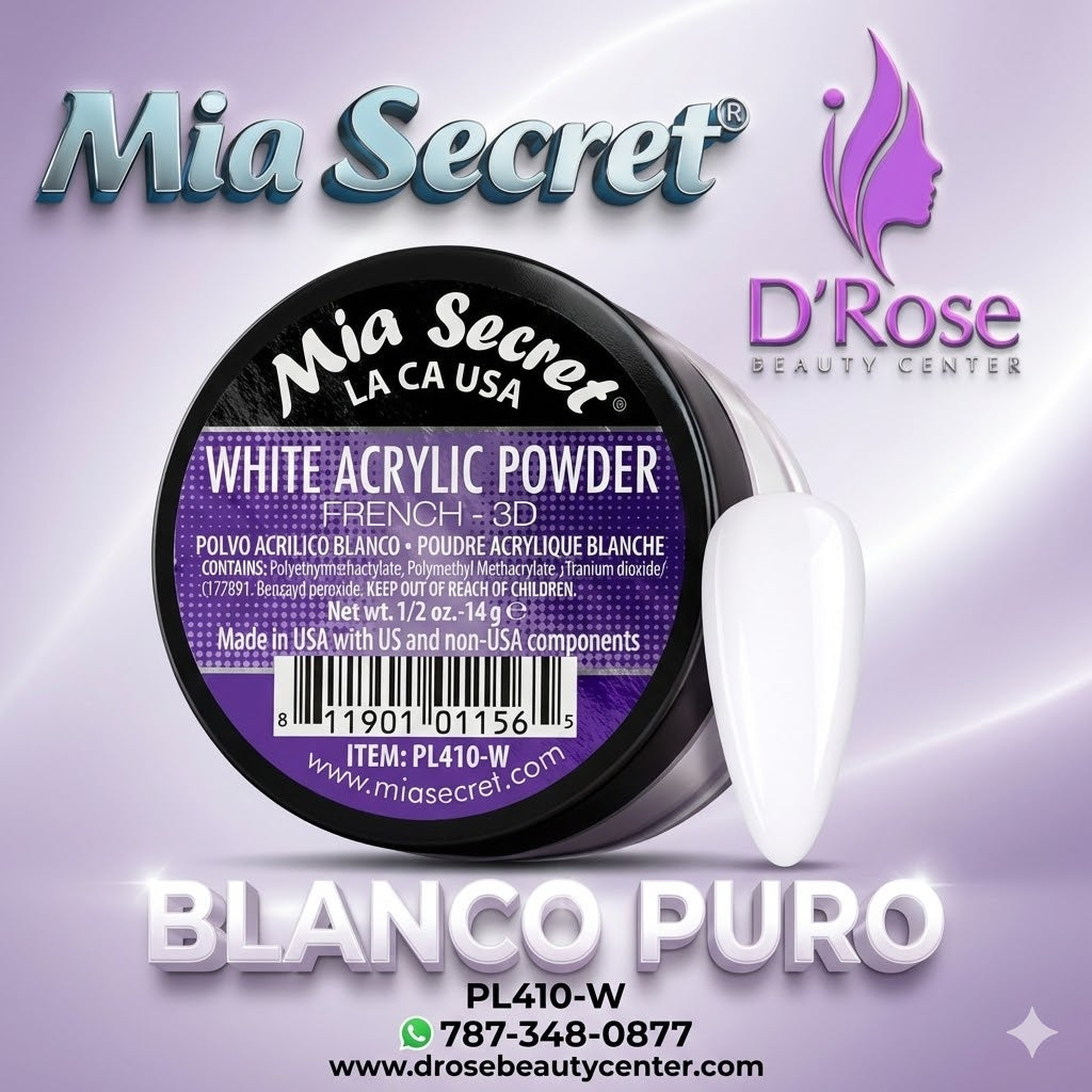 🤍✨ Mia Secret® WHITE ACRYLIC POWDER FRENCH-3D 1/2 oz | Blanco Puro Profesional | PL410-W ✨🤍