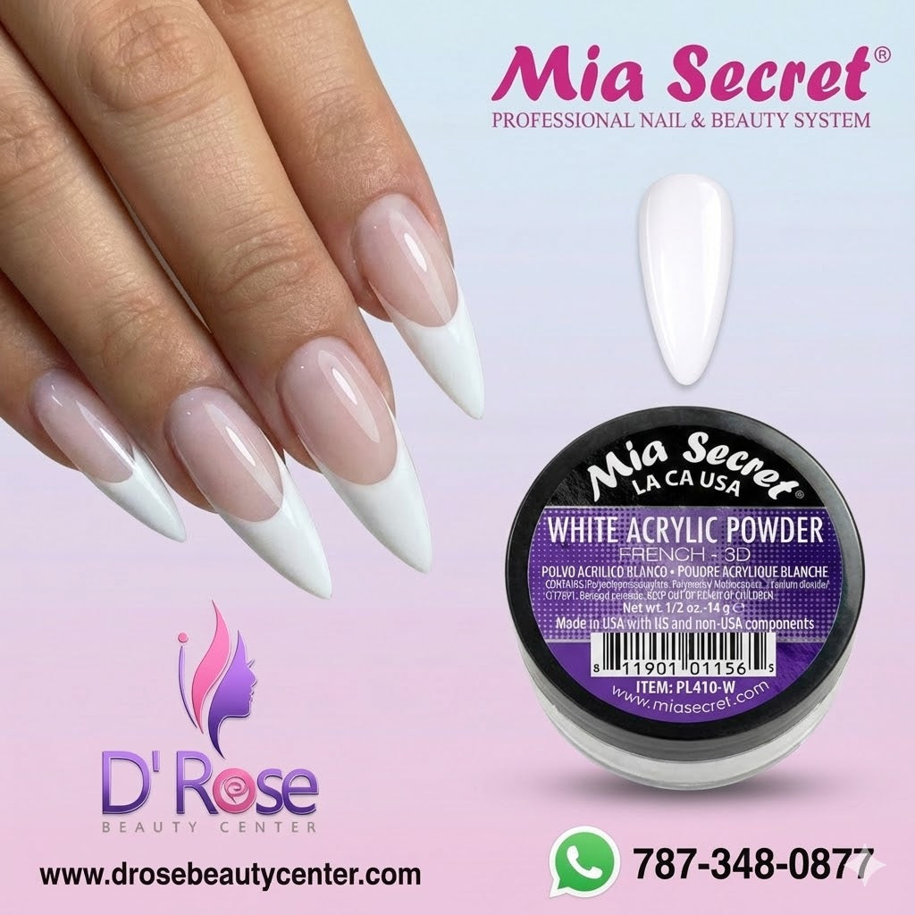 🤍✨ Mia Secret® WHITE ACRYLIC POWDER FRENCH-3D 1/2 oz | Blanco Puro Profesional | PL410-W ✨🤍