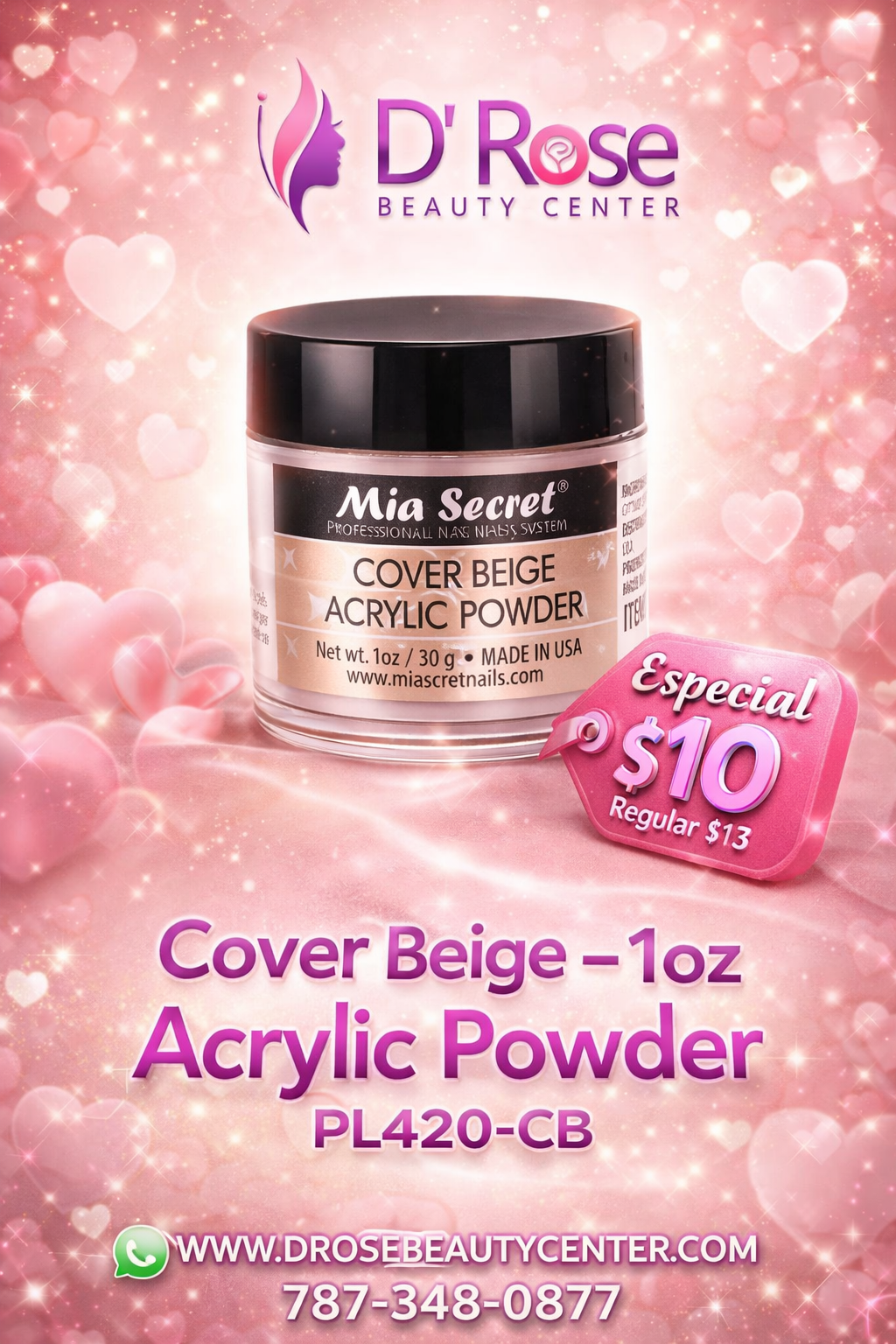 💖✨ Mia Secret® Cover BEIGE – Acrílico Cover Profesional 1 oz (PL420-CB) ✨💖