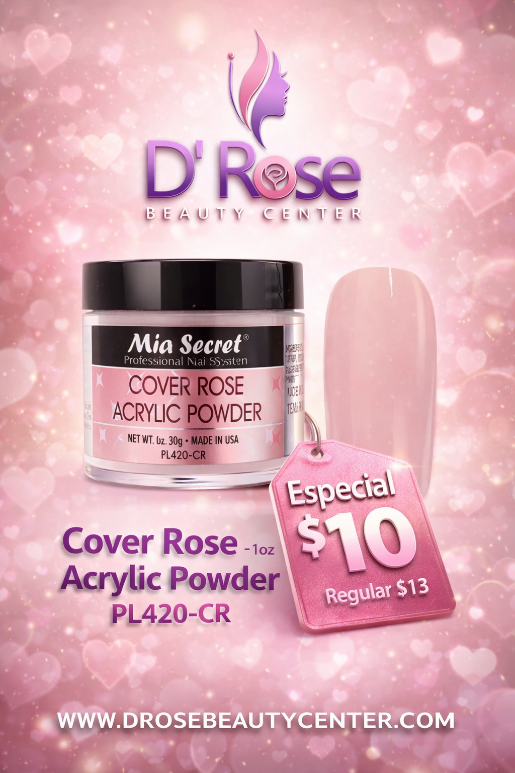 💖✨ Mia Secret® Cover ROSE – Acrílico Cover Profesional 1 oz (30 g) | PL420-CR ✨💖