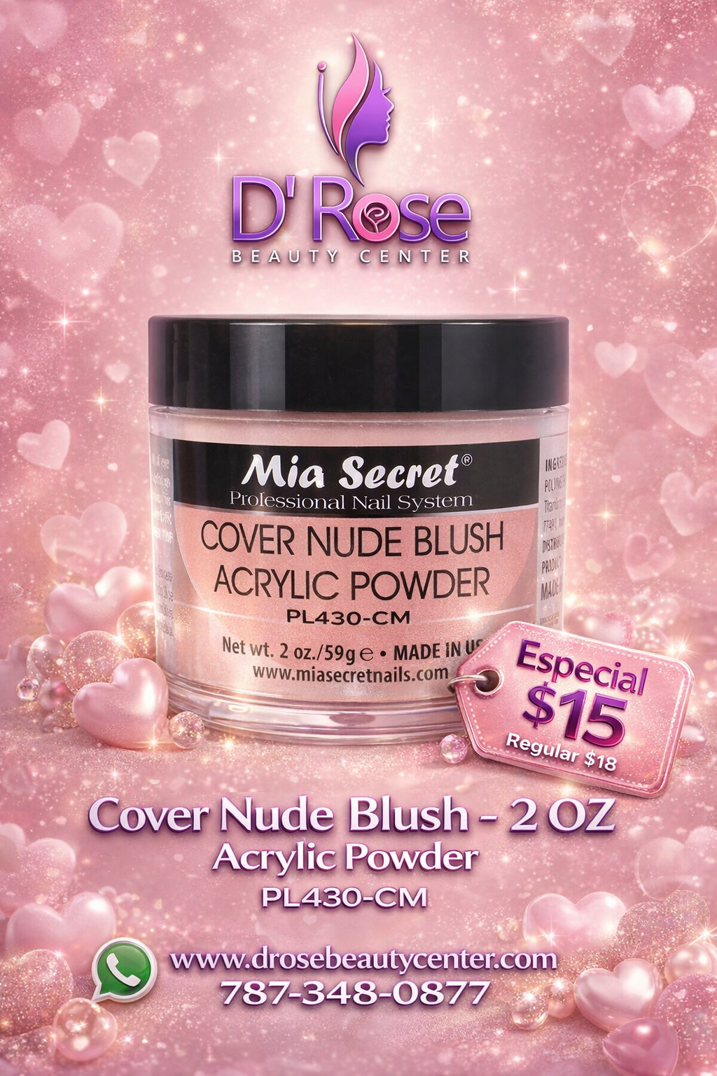 💖✨ Mia Secret® Cover Nude Blush – Acrílico Cover Profesional 2 oz (PL430-CM) ✨💖