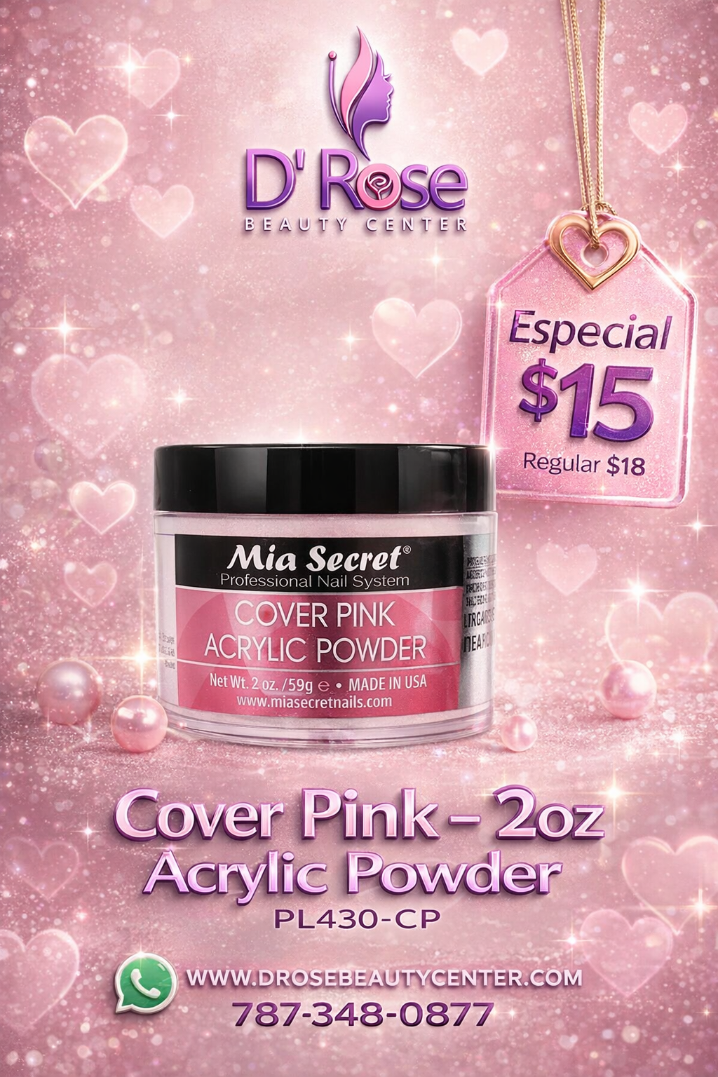 💖✨ Mia Secret® Cover Pink 2 oz – Acrílico Cover Profesional | PL430-CP ✨💖