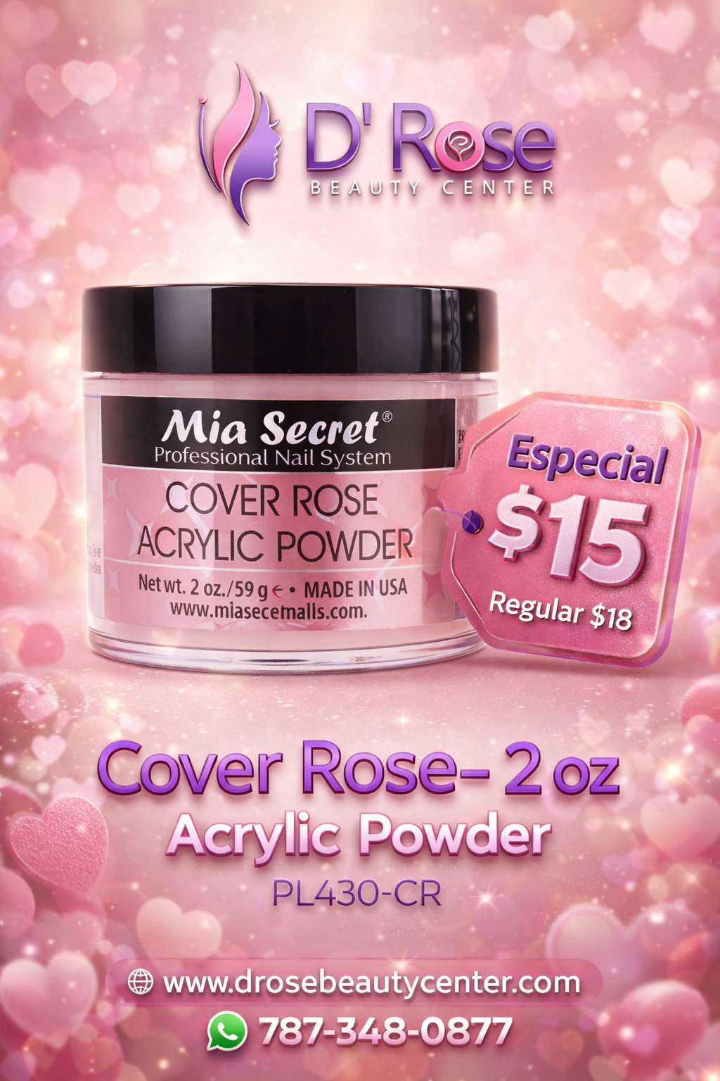 💖✨ Mia Secret® Cover ROSE 2 oz – Acrílico Cover Profesional | PL430-CR ✨💖