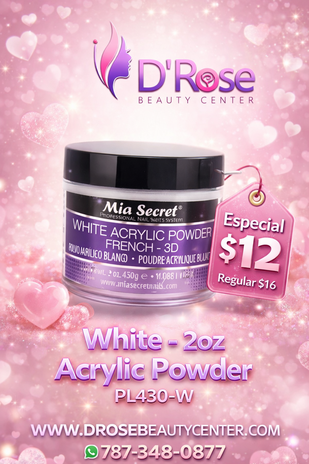 💖✨ Mia Secret® White Acrylic Powder French 3D 2 oz | PL430-W ✨💖