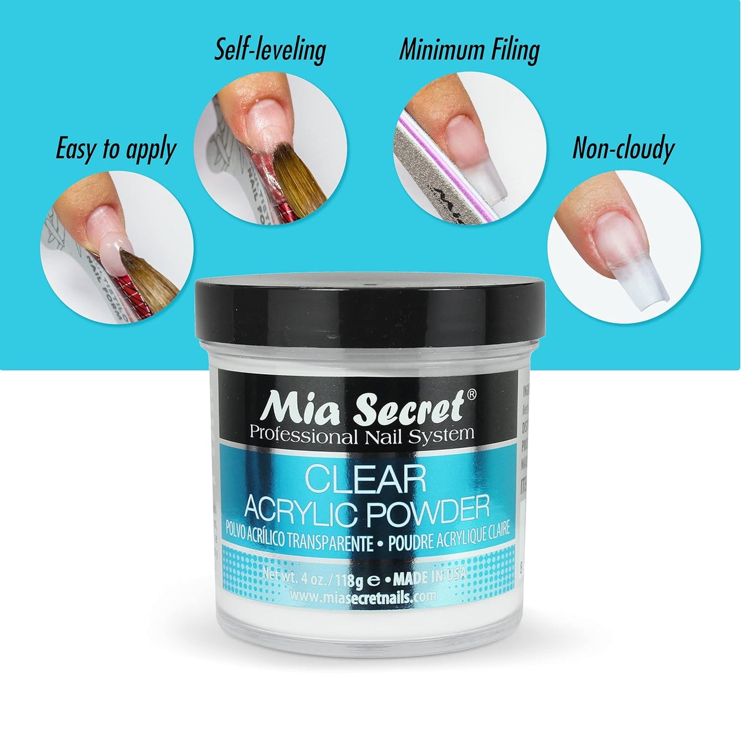 💎✨ Mia Secret® Clear Acrylic Powder 4 oz (118 g) – Acrílico Transparente Profesional PL440-C ✨💎